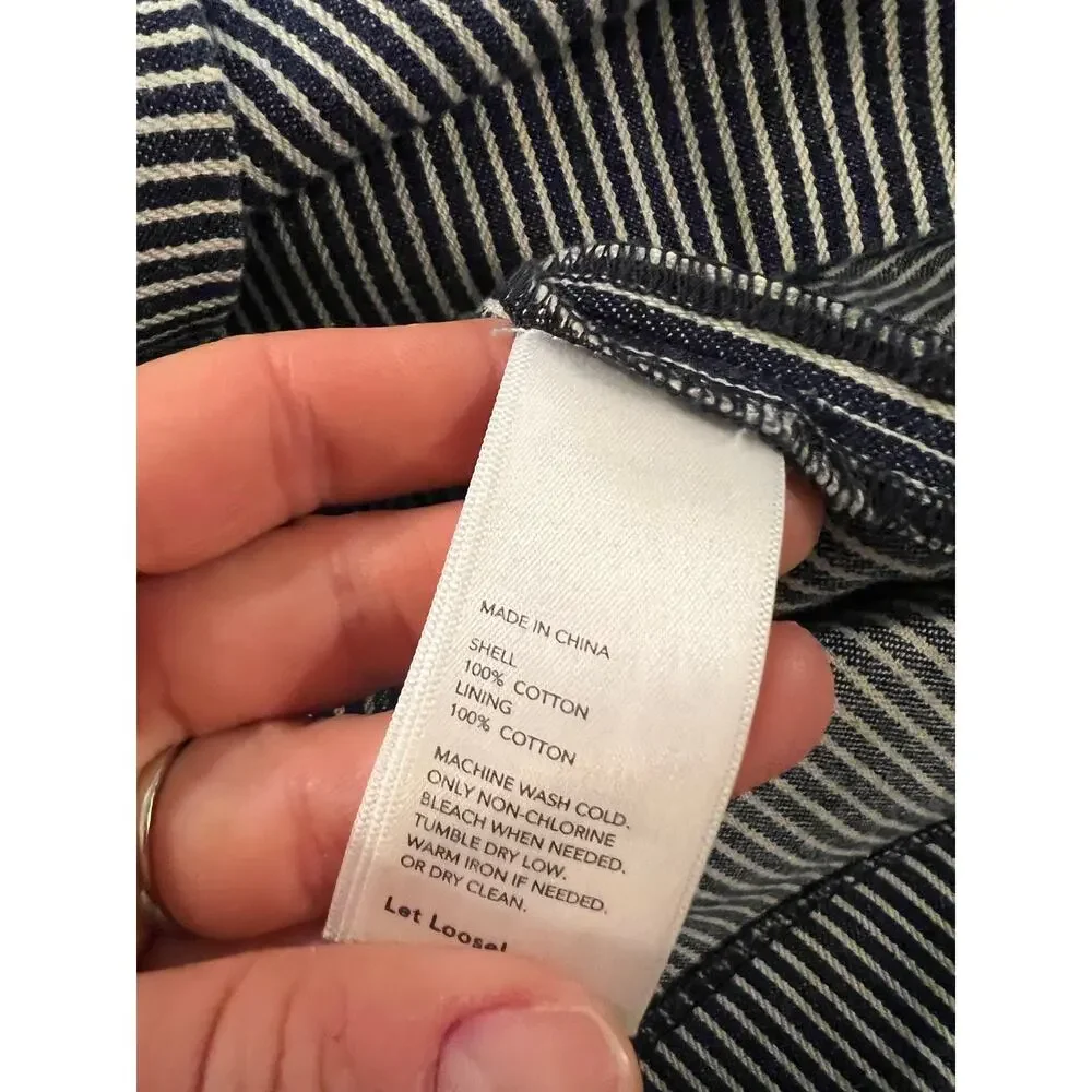 Kate Spade Saturday 100% Cotton Blue Railroad Stripe Mini Skirt Size Small